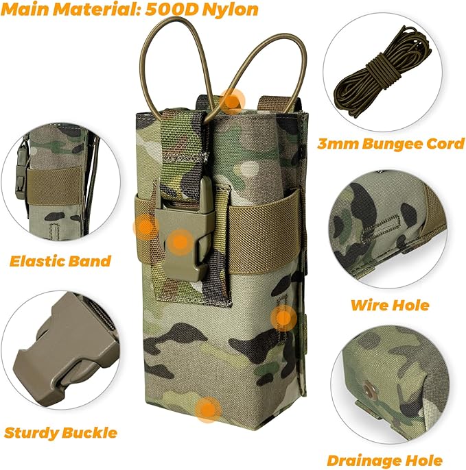 Radio Holster Walkie Talkie Pouch - 500D Nylon Molle System 3mm Bungee Storage Bag for Utility Tactical Belt Accessory Fits Standard Handset