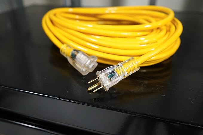 Yellow Jacket Heavy Duty Extension Cord, 25Ft, 12 Gauge, 3 Conductor, Lighted End, Weather Resistant, SJTW, Yellow, 2883 (Pack of 4)
