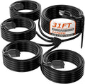 PlugSaf 1 to 4 Splitter Outdoor Extension Cord with Multiple Outlets; 31FT Total(7+6+6+6+6) 13FT End to End; 16/3 SJTW Black Extension Cord Outdoor Waterproof for Halloween Christmas; 16AWG 1625W ETL