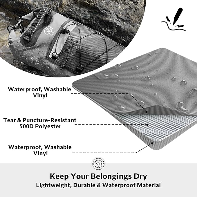 STOVER 5/10/25/30/40/55L Waterproof Dry Bag- Roll-Top Backpack w/Phone Case- Kayaking, Hiking, Camping, Boating- Men/Women