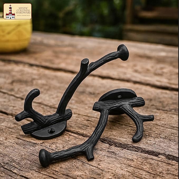 Mystic Colonial Rustic Cast Iron Wall Hooks, Heavy Duty Retro Utility Hooks for Hanging Coat, Bag, Towel, Robe, Hat and More, Pack of 10, Black