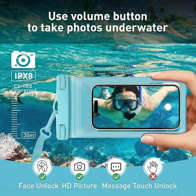 Waterproof Phone Case, with Inside Card Pack, IPX8 Under Water Phone Bag Compatible for iPhone 17/16/15/14/13/12 Pro Max Plus Cellphone Up to 8.3", Travel Essentials, 2 Pack-Black&Blue