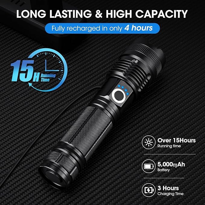 Rechargeable 99,000 High Lumens Flashlight - 2Pack Bright LED Flash Light with 5 Modes, Powerful Waterproof Handheld Lintera for Camping Home