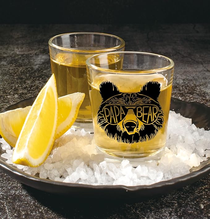 Nogrit Papa Bear Whiskey Glasses 10 oz, Papa Dad Gifts for Father's Day Birthday from Son Daughter Old Fashioned Rocks Glasses for Men Drinking Cocktail Scotch Vodka Tequila Rum