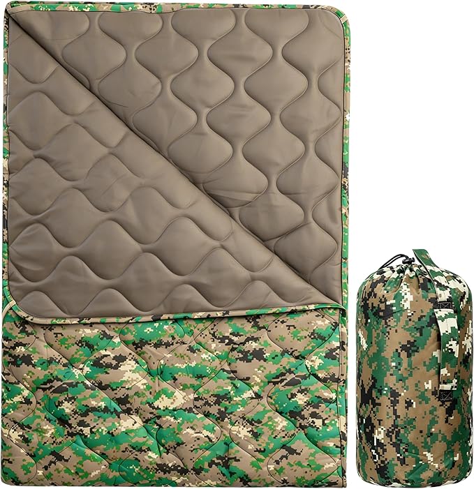 Lenotos Woobie Blanket, Thermal Insulated Military Poncho Liner, Water-Resistant, Portable, Insulation, for Hiking, Survival with Compression Carry Bag (Marpat)