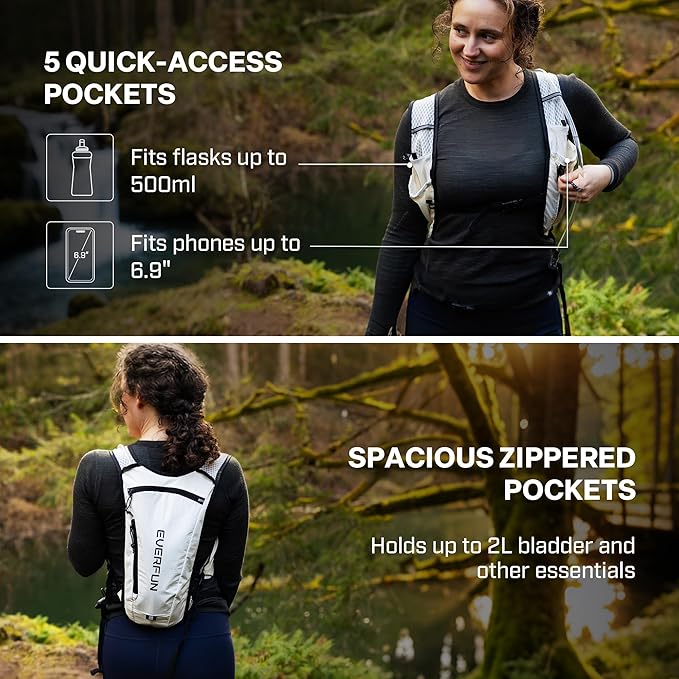 EVERFUN Hydration Backpack Running Vest Small Hiking Water Backpack with 1.5L Water Bladder for Women Men, Lightweight Reflective Phone Holder Hydro Pack for Trail Running, Biking, Race, Marathons