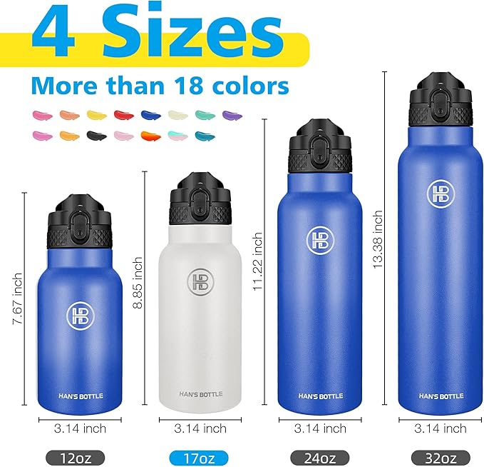 Han's Bottle Kids Water Bottle with Straw Lid - Insulated Stainless Steel Reusable Tumbler for Girls,Boys,Thermo Mug,17oz,White