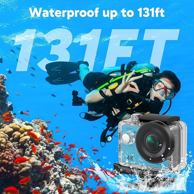 AKASO EK7000 4K30FPS 20MP WiFi Action Camera with EIS Ultra HD 131FT Waterproof Underwater Camera Remote Control 4X Zoom Support External Microphone Blue