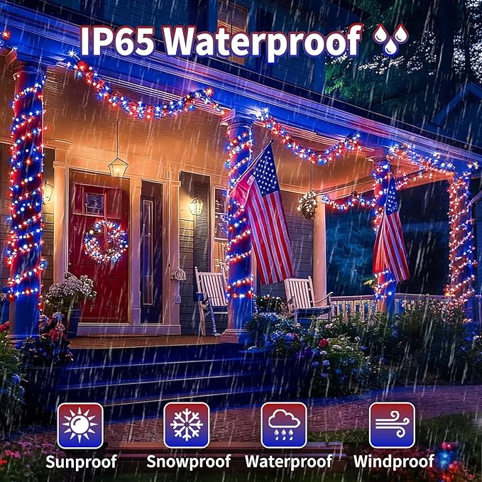 2 Pack 480 LED Solar String Lights for Outside, 170 FT Solar Powered Outdoor Waterproof Twinkle Lights, Solar Tree Light for 4th of July Indenpance Day USA 250th Anniversary Decor (Red White and Blue)