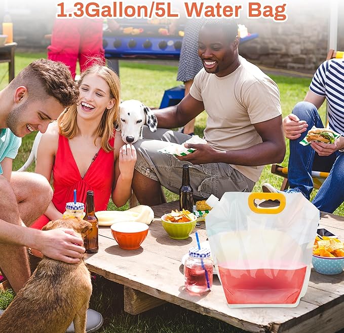 Collapsible Water Container 4-Pack, 1.3Gallon/5L Portable Water Storage Bag for Camping, Hiking, RV, Emergency - BPA-Free, Leakproof, Freezable
