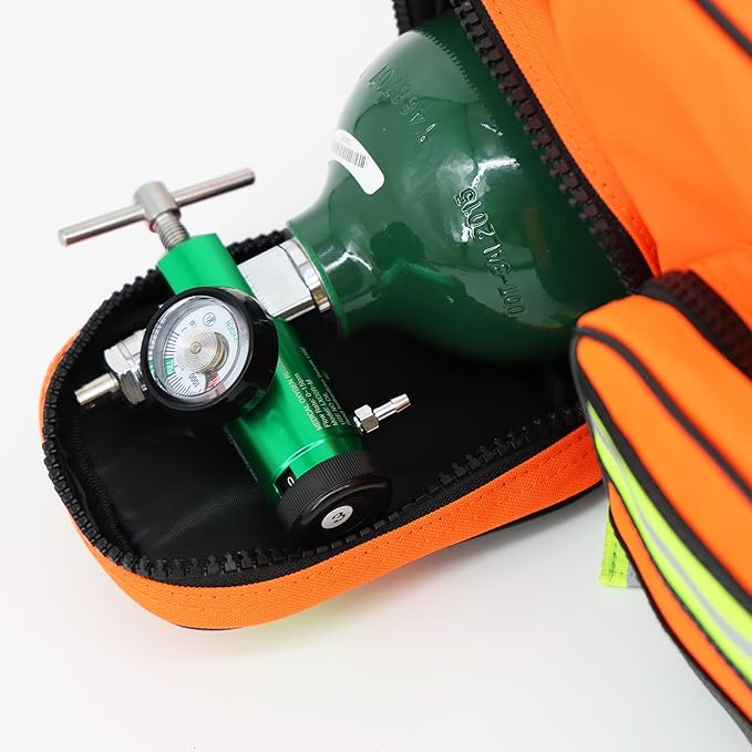 Lightning X Fully Stocked X-Tuff Modular Oxygen Trauma Bag w/Removable Organizer Pouches for EMS/EMT + First Responder - Orange