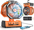 Dual Head Portable Rechargeable Fan 20000mAh Battery Powered Camping Fan Cordless with LED Lantern & Remote, Auto Oscillation, Hook, Battery Operated for Tent Office Travel Picnic Jobsite Orange