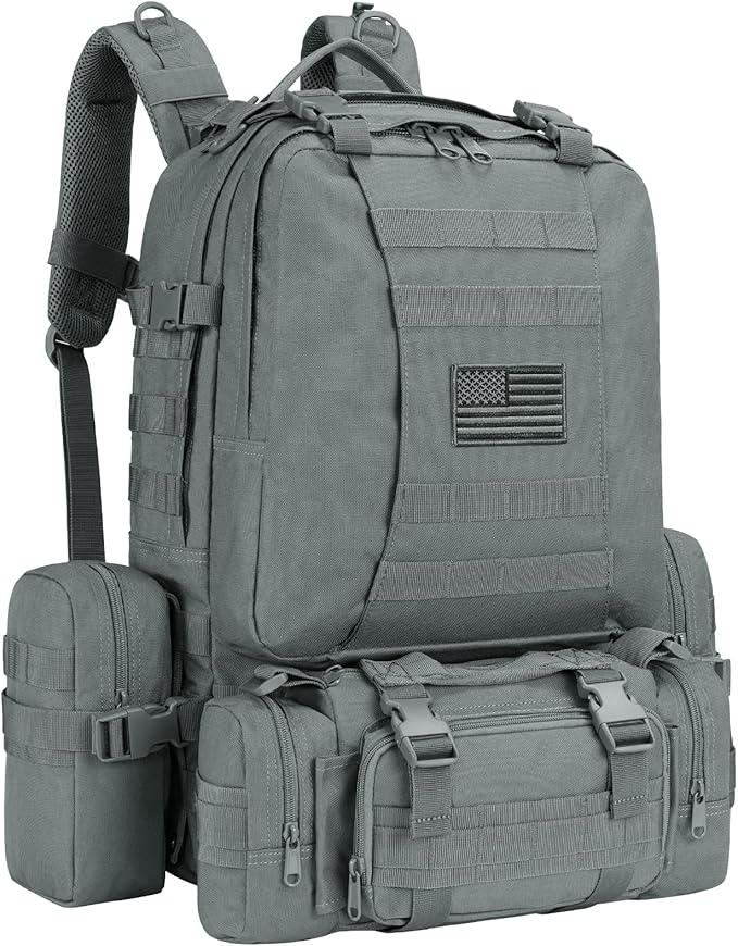 CVLIFE Tactical Backpack Military Army Rucksack 60L Large Assault Pack Detachable Molle Bag, Grey