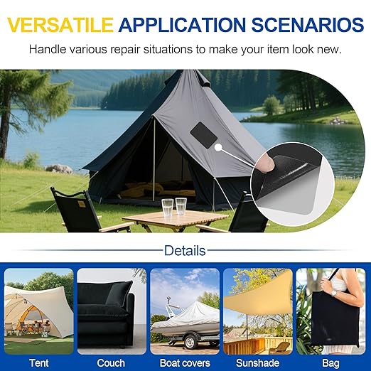 Fabric Repair Tape, Self Adhesive Canvas Repair Patch, Waterproof Outdoor Canvas Tape/Patch Kit for Sun Shades Clothing Tent Awnings Boat Cover Couches Grey 4x71 inch