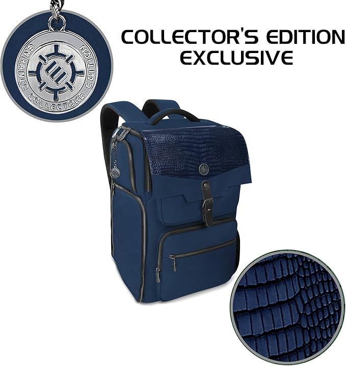 ENHANCE Collector's Edition DnD Backpack - RPG DM Bag for Dungeons and Dragons - DnD Bag fits 6-8 Books, 18" Laptop/DM Screen Slot, Miniature Foam Trays, Accessory Pockets, Map Strap (Dragon Blue)