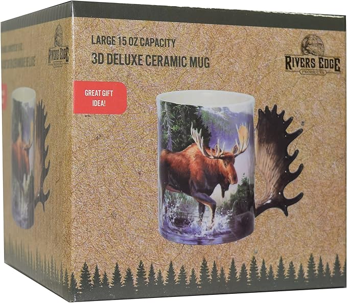 Rivers Edge Products 3D Ceramic Coffee Mug with Handle, 15 Ounces, Espresso Cups and Coffee Cups Ceramic, Perfect for Coffee, Expresso, Latte, or Tea