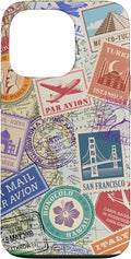 World Map Travel Passport Stamps Postage Stamp Case for iPhone 13 Pro