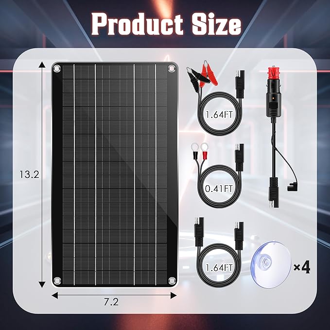 Saillong 10W 12V Solar Car Battery Charger Maintainer, Waterproof Solar Panel Portable Solar Trickle Charger with Cigarette Lighter Plug Alligator Clip for Car Motorcycle Boat Marine RV