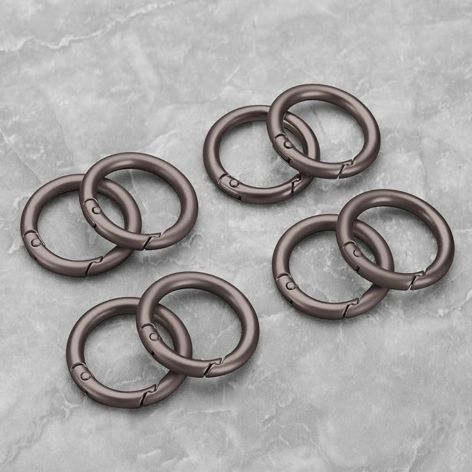 Gkeygo Key Ring Clip, 1 Inch Keychain Rings, 8 Pack Round Carabiner Clip for Keys, Buckle, Bags, Purses - Key Chain Hooks Replacement Keychains Lanyard DIY Crafts, Dark Grey