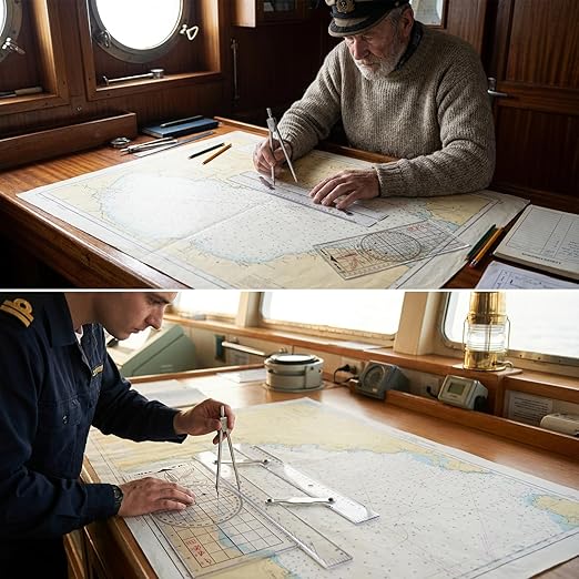 3 Pcs Basic Navigation Set, Include 16 Inch Parallel Ruler with Brass Arms Nautical Protractor Navigation Divider with Clear Scales, 6 Inch Marine Fixed Points Divider for Boat