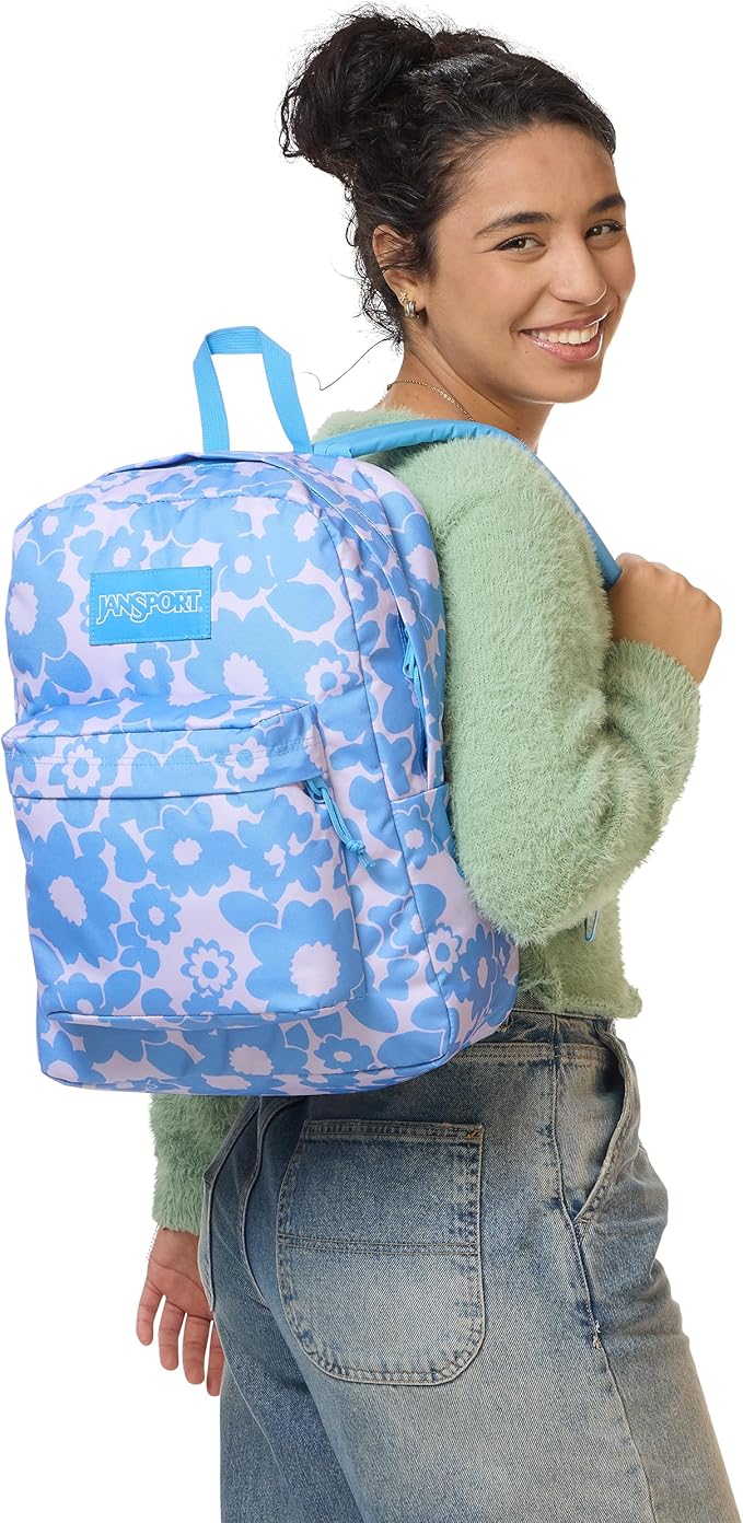JanSport SuperBreak Plus Backpack with Padded 15-inch Laptop Sleeve and Integrated Bottle Pocket - Spacious and Durable Daypack for Work and Travel - Blossom Bae Blue