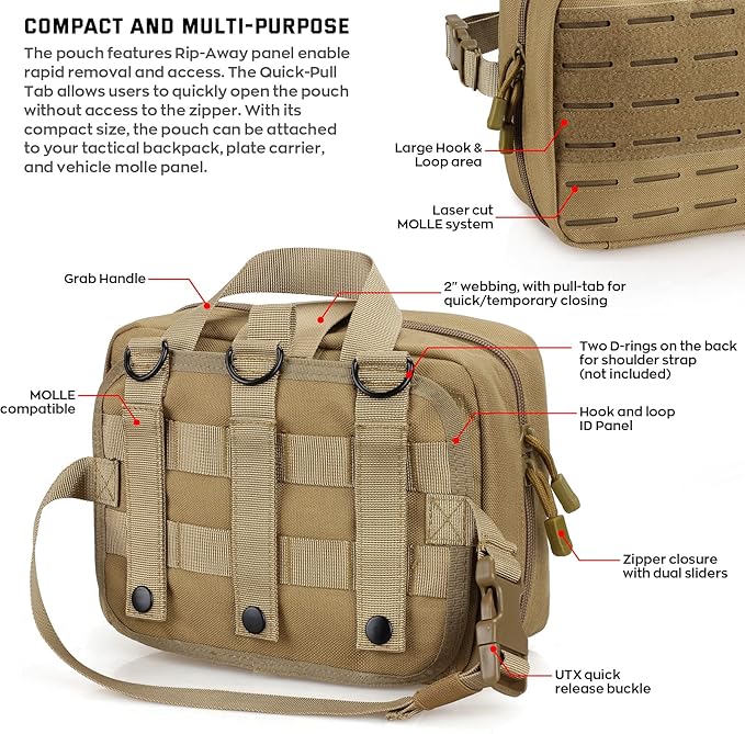 LIVANS Tactical Molle Medical Pouch - Upgraded Size, Large Capacity IFAK Pouch with Detachable Quick Release and Headrest Mount, Includes Flag and Cross Patch