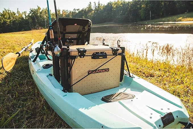 YakAttack BlackPak Pro 13" x 16" Kayak Fishing Crate with 4 Rod Holders - Desert Sand | Tackle Storage Box & Gear Organizer for Kayaks | Lightweight, Durable & Customizable Marine Fishing Accessory