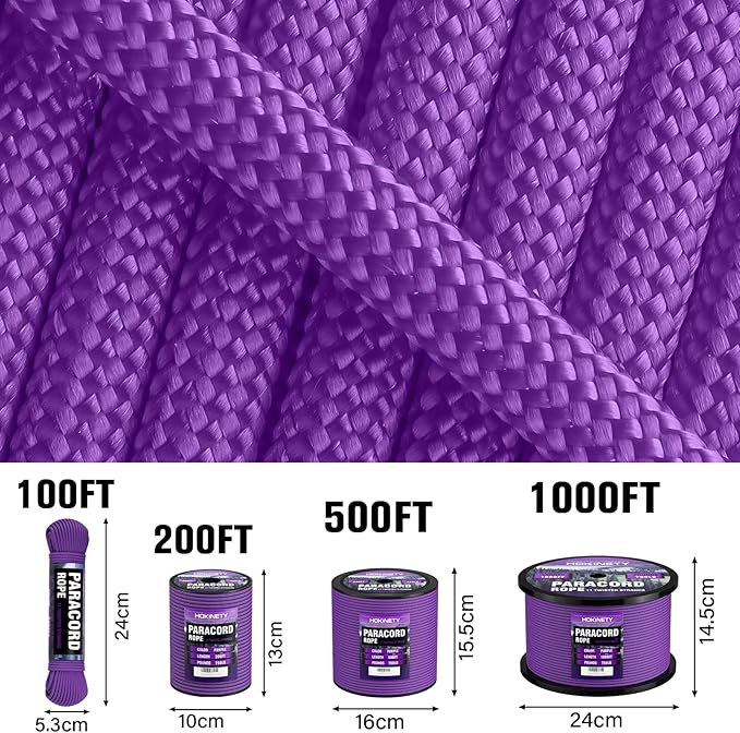 Paracord Rope 750 - Parachute para Cord 4mm 11 Strand Spool Rope Utility Nylon String for Outdoor Camping Survival Utility Tent Crafting DIY Projects - Purple 1000ft