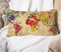 EKOBLA Watercolor World Map Lumber Pillow Cases Vintage Global Graphic Home Decorative Waist Lumber Cotton Linen Pillowcases Oblong Rectangle Case