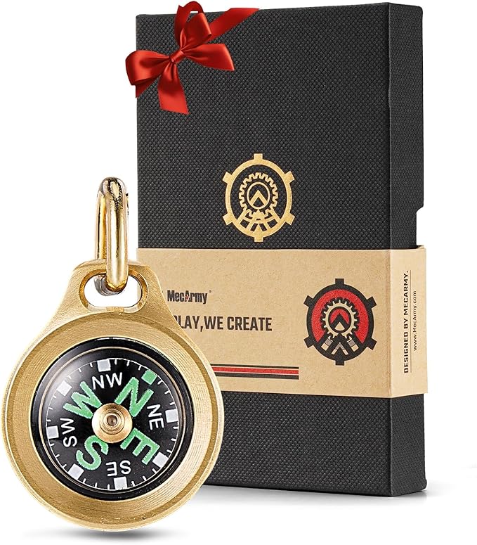 MecArmy Mini Titanium/Brass Compass, Waterproof IPX5 Pocket Compass for Hiking & Survival, Keychain & Necklace Gifts for Men & Women, Ideal Graduation & Outdoor Adventure Present