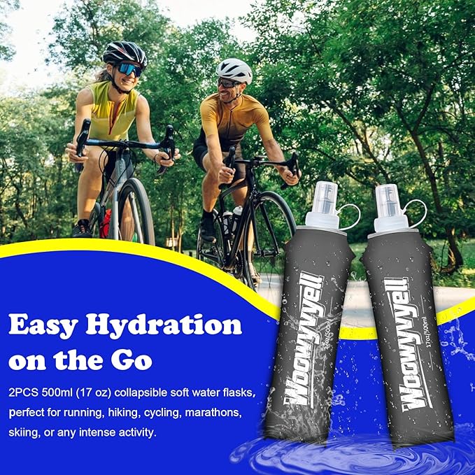 Running Vest Soft Flask, 2PCS BPA-Free 500ml Collapsible Water Bottle for Hydration Backpack, Collapsible Water Bottles for Marathon Hiking Cycling Climbing