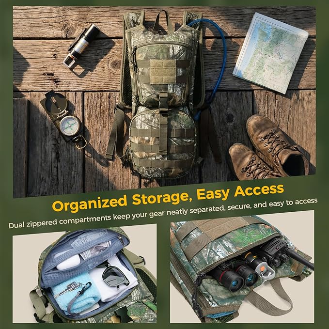 Blue Quartz Hydration Backpack with 3L Water Bladder, Lightweight Hiking Backpack with Phone Pocket, Tactical Molle Water Backpack for Running, Biking, Climbing, Hydro Pack for Men Women