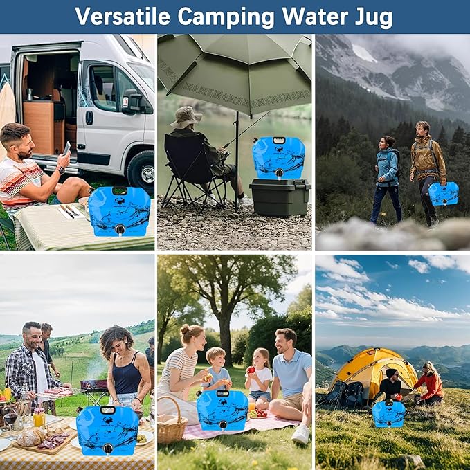 Water Jug Camping 2.1 Gallon Collapsible with Spigot, BPA Free Portable Water Pouch Foldable Water Bags for Outdoor Hiking, Travel and Emergency & Water Storage Containers (Orange_Blue-2Pcs)