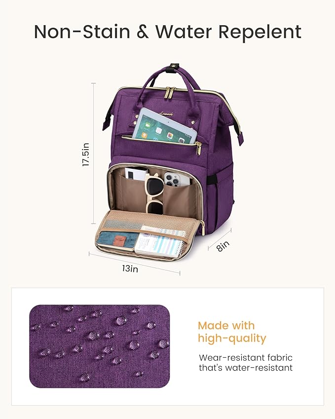 LOVEVOOK Laptop Backpack for Women with Giant Tumbler Holder Pocket,18 inch Waterproof Travel Backpack Purse Computer Laptop Bag,Professional Work College Nurse Teacher Backpack Daypack,Rose Purple