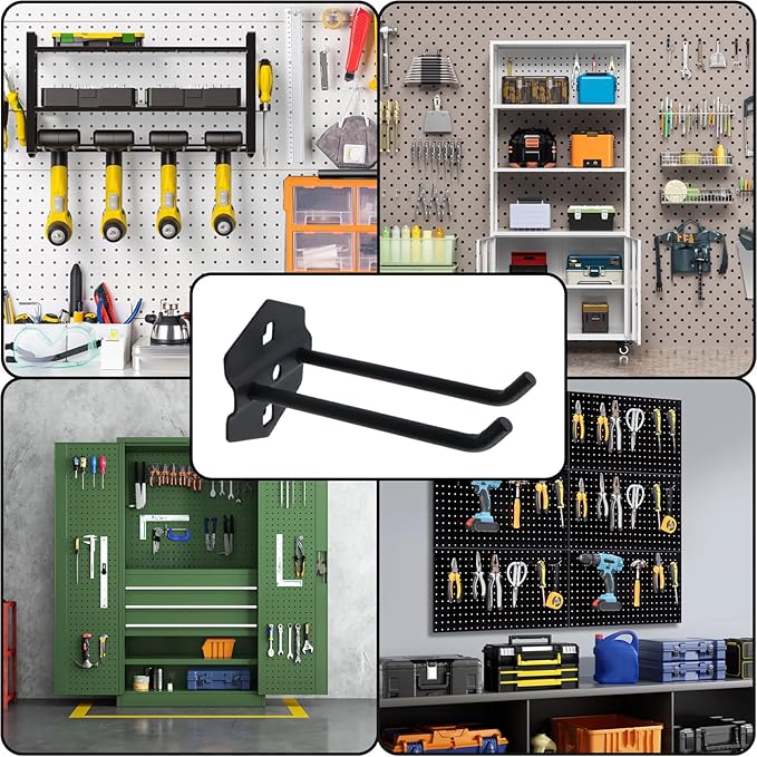 Pegboard Hooks Heavy Duty Metal Steel 3/8" Square Hole Peg Hooks Suitbale for 1.5" Spaced Pegboards Double Arm Wall Hooks for Organizing Tools in Home or Garage 4-inch Long Black-2pcs