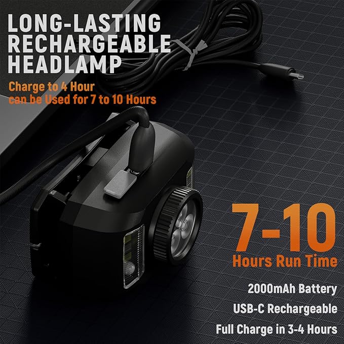 Upgraded Headlamp Rechargeable, Ultra Bright Headlight Flashlight with White Red Light, Motion Sensor Head Lights for Forehead, 6 Modes Head Lamp for Outdoor Camping Running Waterproof (2, Black)