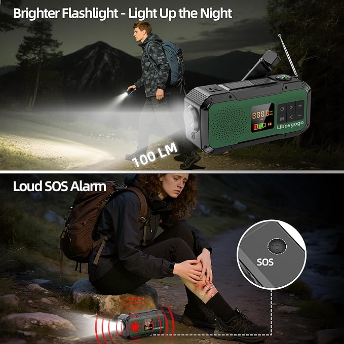 Emergency Radio Waterproof Bluetooth Speaker,Portable Digital AM FM Radio with 2000mAH Cell Phone Charger,Flashlight,Hand Crank NOAA Weather Radio with Solar Panel,Emergency Survival Kit (Green)