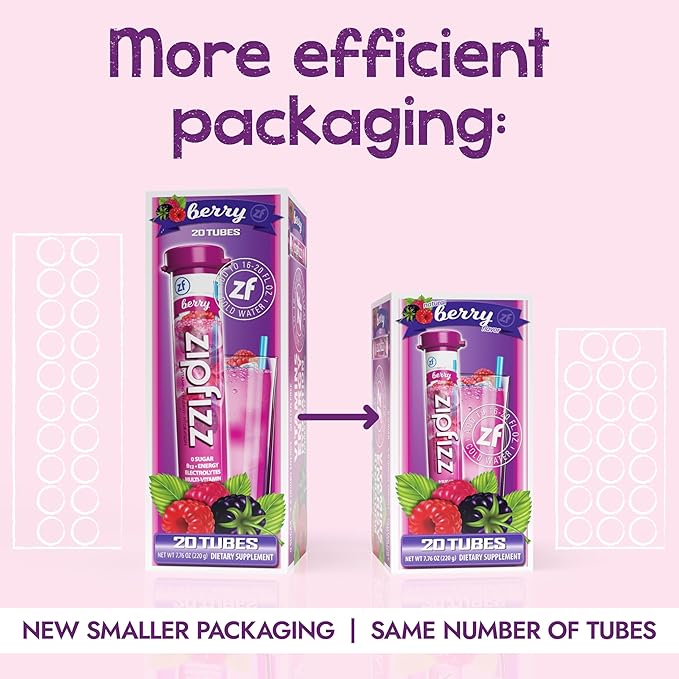 Zipfizz Daily Energy Drink Powder, Berry, 20 Pack | 3-in-1 Sustained Energy, Rapid Hydration, and Essential Vitamins | Sugar-Free | Electrolyte Powder | Contains Vitamin B-12 & Antioxidants