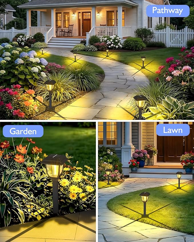 Solar Pathway Lights 2 Pack Mini Outdoor 3000K Bright Auto On/Off Solar Garden Lights Long Lasting Solar Powered Landscape Light for Path Yard Walkway Lawn Driveway Decor Lighting - Warm White
