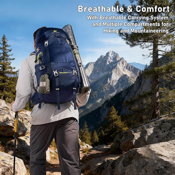 N NEVO RHINO 40L Internal Frame Hiking Backpack for Men Women with Rain Cover, Lightweight Outdoor Backpacking Backpack for Camping, Hiking, Traveling