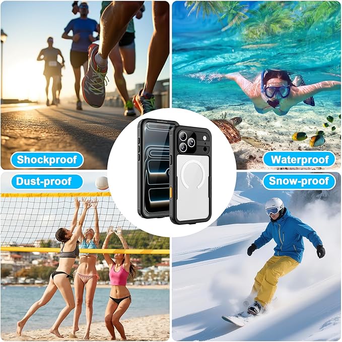 Waterproof Phone Case Compatible with iPhone 17 Pro, IP68 Waterproof Shockproof Dust-Proof Phone Case with Built in Screen Protector, Full Body Protective Case (Black, 17 Pro)