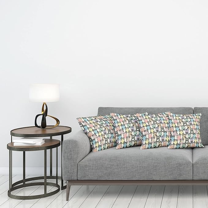 Ambesonne Funny Cartoon Throw Pillow Cushion Case Pack of 4, Theme of Playful Hipster Cats with Glasses Colorful Dotted Designed Print, Modern Accent Double-Sided Digital Printing, 16", Charcoal Grey