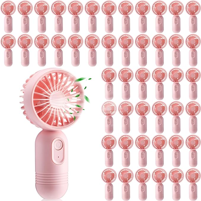 Rossesay 48 Pcs Mini Portable Fan Bulk Cute Handheld Lightweight Small Little Personal Hand Eyelash Fan 3 Speeds USB Rechargeable for Women Men Indoor Outdoor Makeup Travel (Pink)