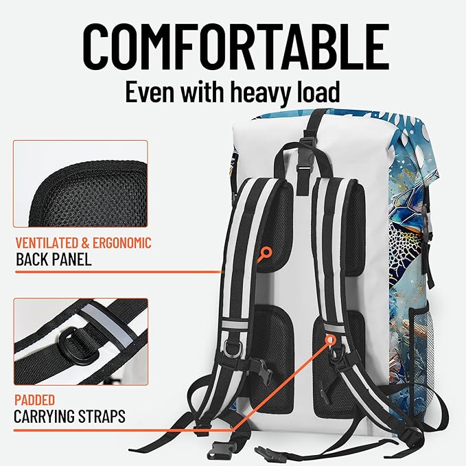 Waterproof Dry Bag Heavy Duty Marine Dry Bags for Kayaking Hiking Sea Turtle Nautical Starfish Backpack Roll-Top Closure Bag - Backpack Waterproof Phone Case 35L/55L/85L