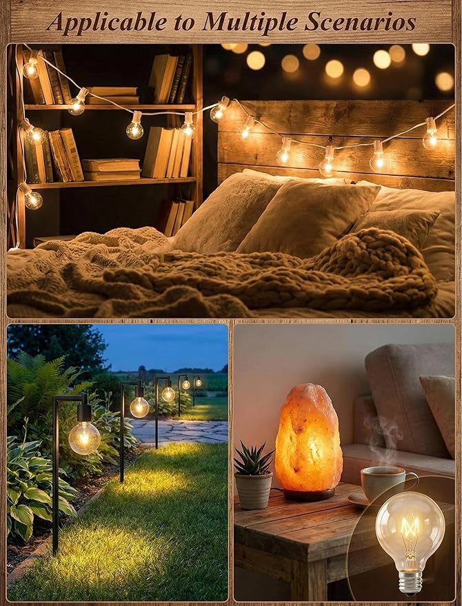 G40 Replacement Bulbs, 15 Pack Incandescent Light Bulbs for Outdoor String Lights, 5 Watt E12 Bulb Candelabra Base, Clear Globe Light Bulbs for Patio Cafe Garden Decor, Warm White 120V 5W