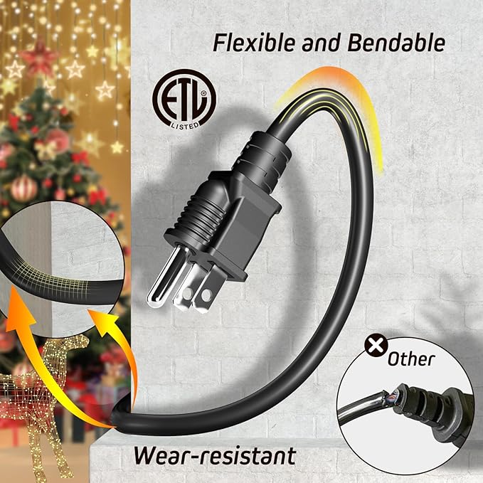 Eversimpleinc Black 1 to 4 Splitter Extension Cord (Combined 31 FT, End to End 13 FT), 3 Prong Plug with 4 Extended Outlets, with Weatherproof Covers for Indoor and Outdoor