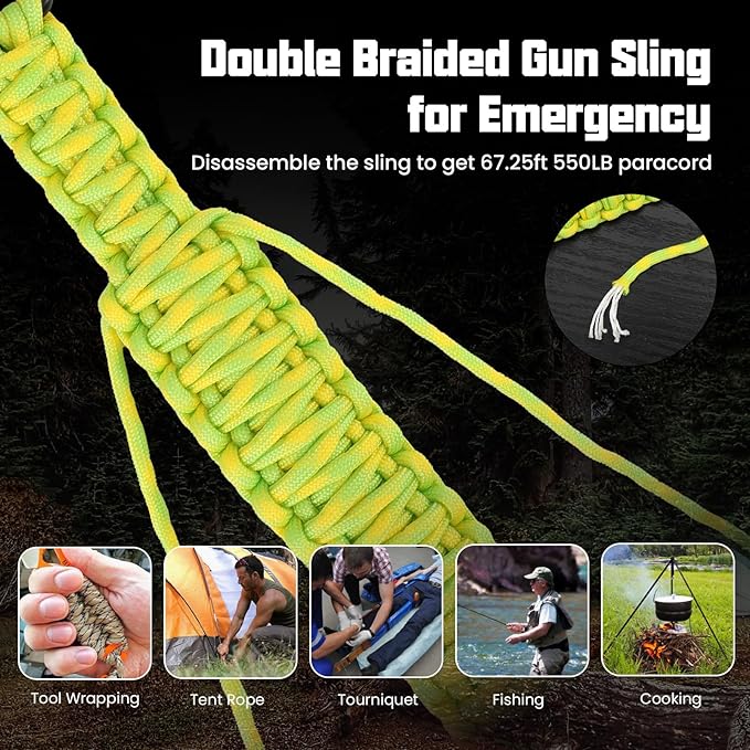 Double Braide 550LB Shotgun Sling 2 Point Paracord Rifle Sling,Non-Slip Traditional Adjustable Gun Sling for Hunting Shooting Camping