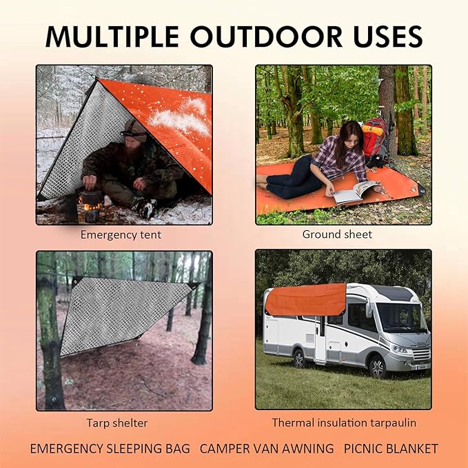 4 Pack Upgrade Survival Blanket – Insulated Thermal Reflective Tarp - 60" x 82". All-Weather, Reusable Emergency Blanket for Car or Camping, Orange
