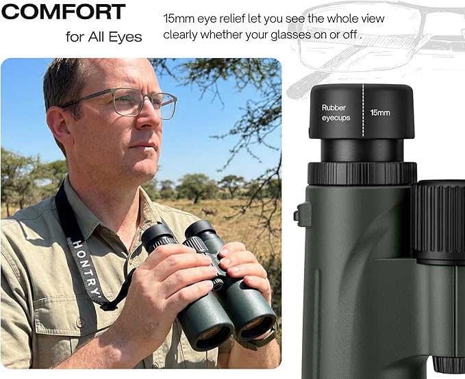 Hontry 8x42 Binoculars with IPX6 Waterproof Protection for Bird Watching, Hunting, Cruise Ship, Travel and Safari