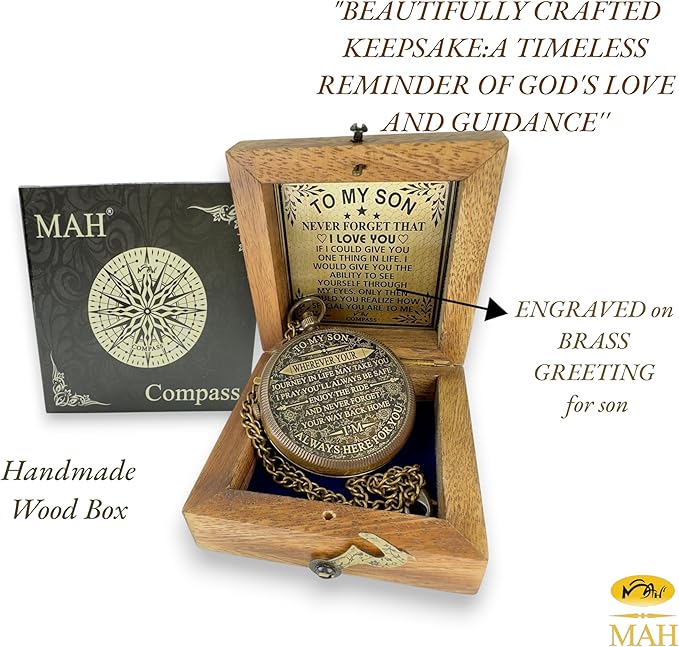 Brass Compass Gift to My Son Never Forget I Love You, Sentimental Keepsake from Mom Dad Grandparents, Inspirational Guidance Compass Gift for Son Graduation Birthday Baptism Confirmation Gift Idea